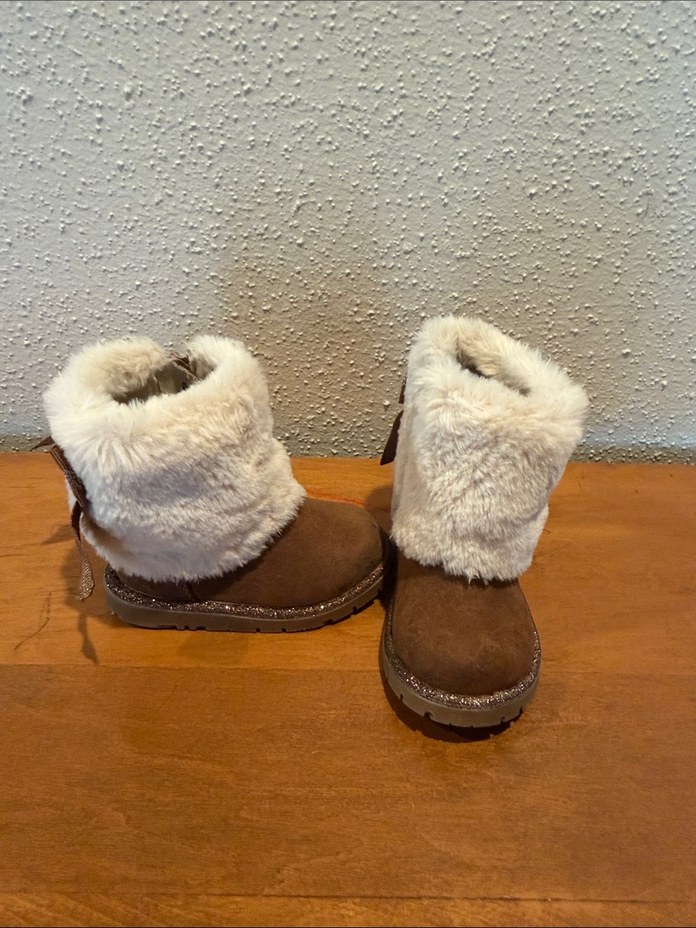 Kids Faux Fur Cuff Winter Boots - Brown with Cream Fur